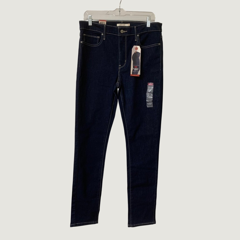 NWT Levi's Slimming Skinny Blue Denim Jeans Women's 32 x 30 Dark Wash Stretch